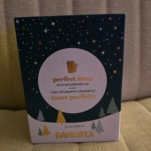 New Davids Tea DRINK TEA + BE MERRY 12oz Christmas Sleigh Deer Mug, Lid, Infuser